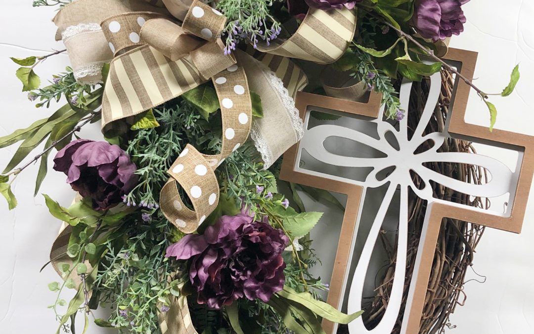 Grapevine Wreath with Peonies and Cross