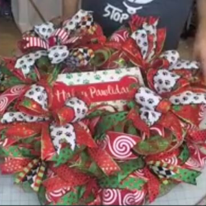 green and red dog themed wreath