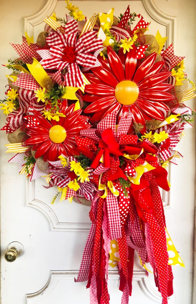 red gerber daisy mesh wreath