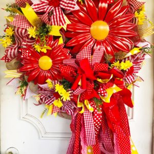 red gerber daisy mesh wreath