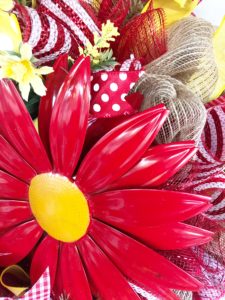 red gerber daisy mesh wreath