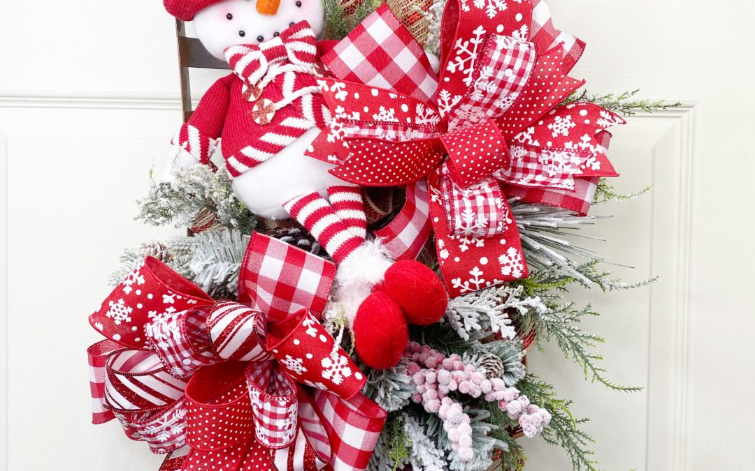 Snowman Mesh and Bows in Metal Basket