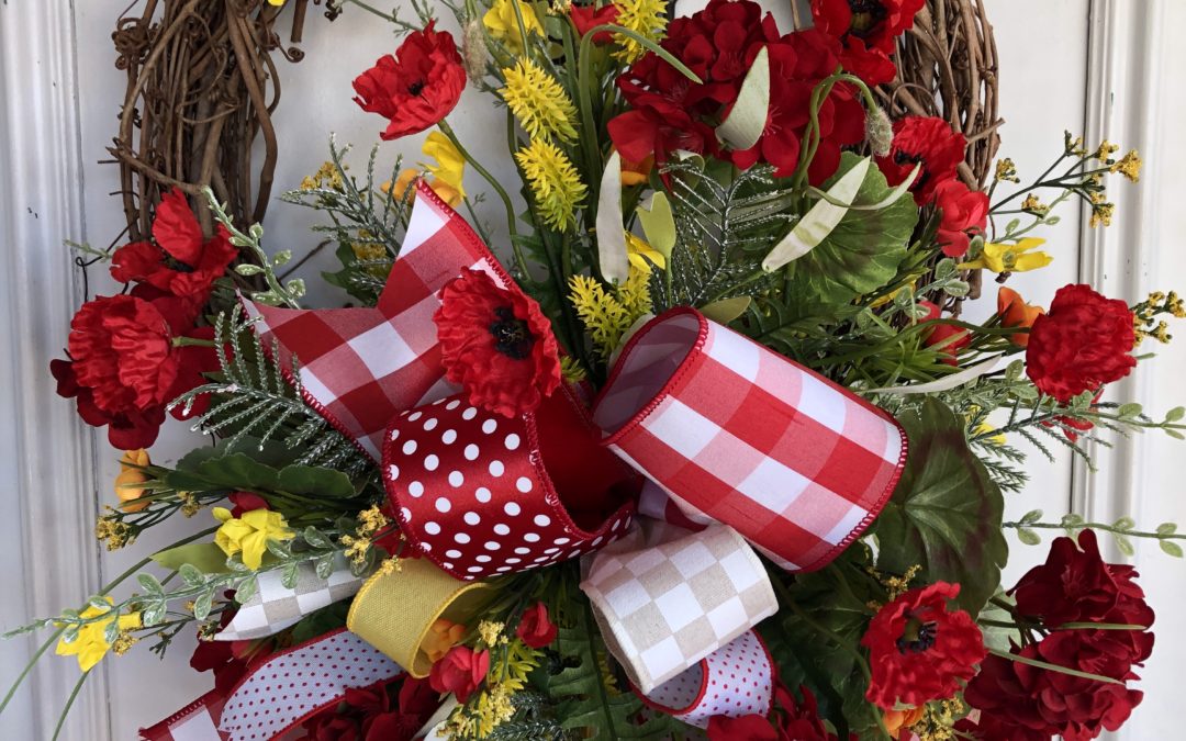 1.17.22 Red and Yellow Geranium Grapevine Wreath – Jordan – REPLAY