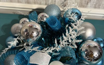 Blue, White, and Silver Mini Wreath | Candle Holder or Centerpiece – Fancy