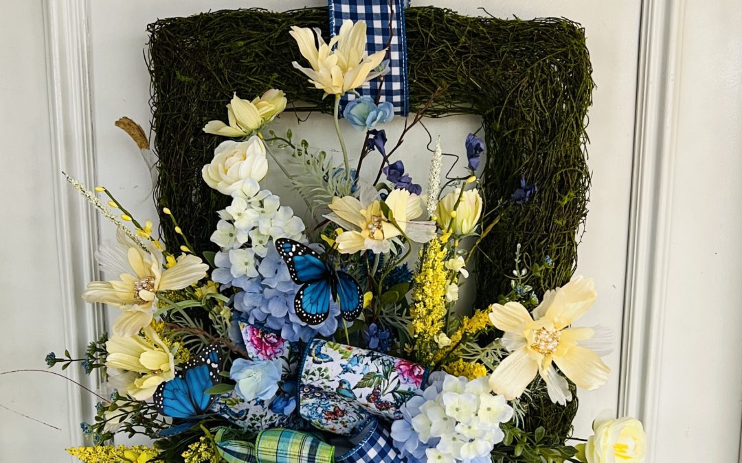 Blue and Yellow Butterfly Garden Wreath – Coach Jordan- REPLAY