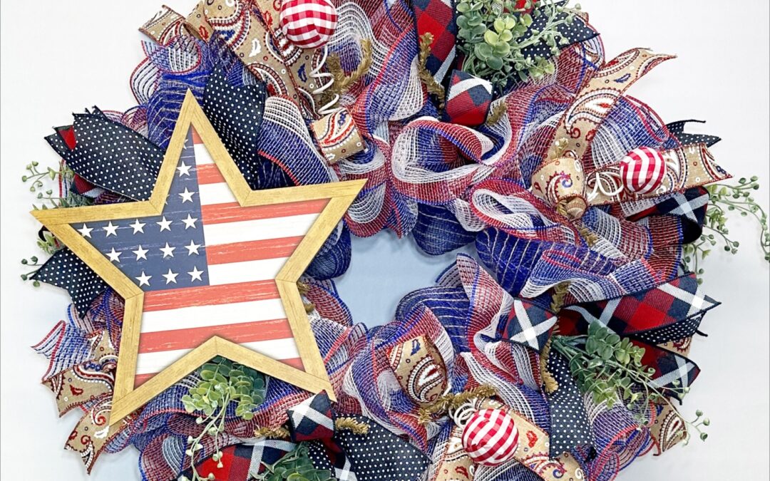 Patriotic Mesh Ribbon Wreath NO bow-Tammy – REPLAY
