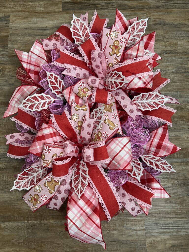 Red and Pink Gingerbread Wreath